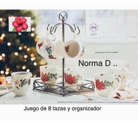 Juego de 8 tazas navideñas y portador para tazas nuevos en sus cajas precio fijo. 🌺 princess house 🌺