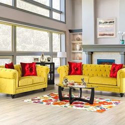 Elegant SOFA + LOVE SEAT W/ Accent Pillows MADE IN USA