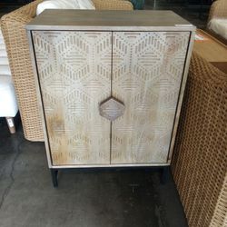 Craft Jivan Ash Gray Carved Wood Geo Storage Cabinet 
