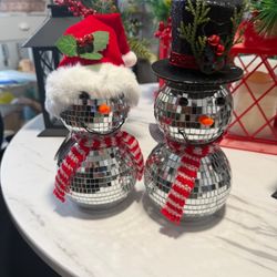Mirrored Mr. and Mrs. snowman with sparkling mosaic finish