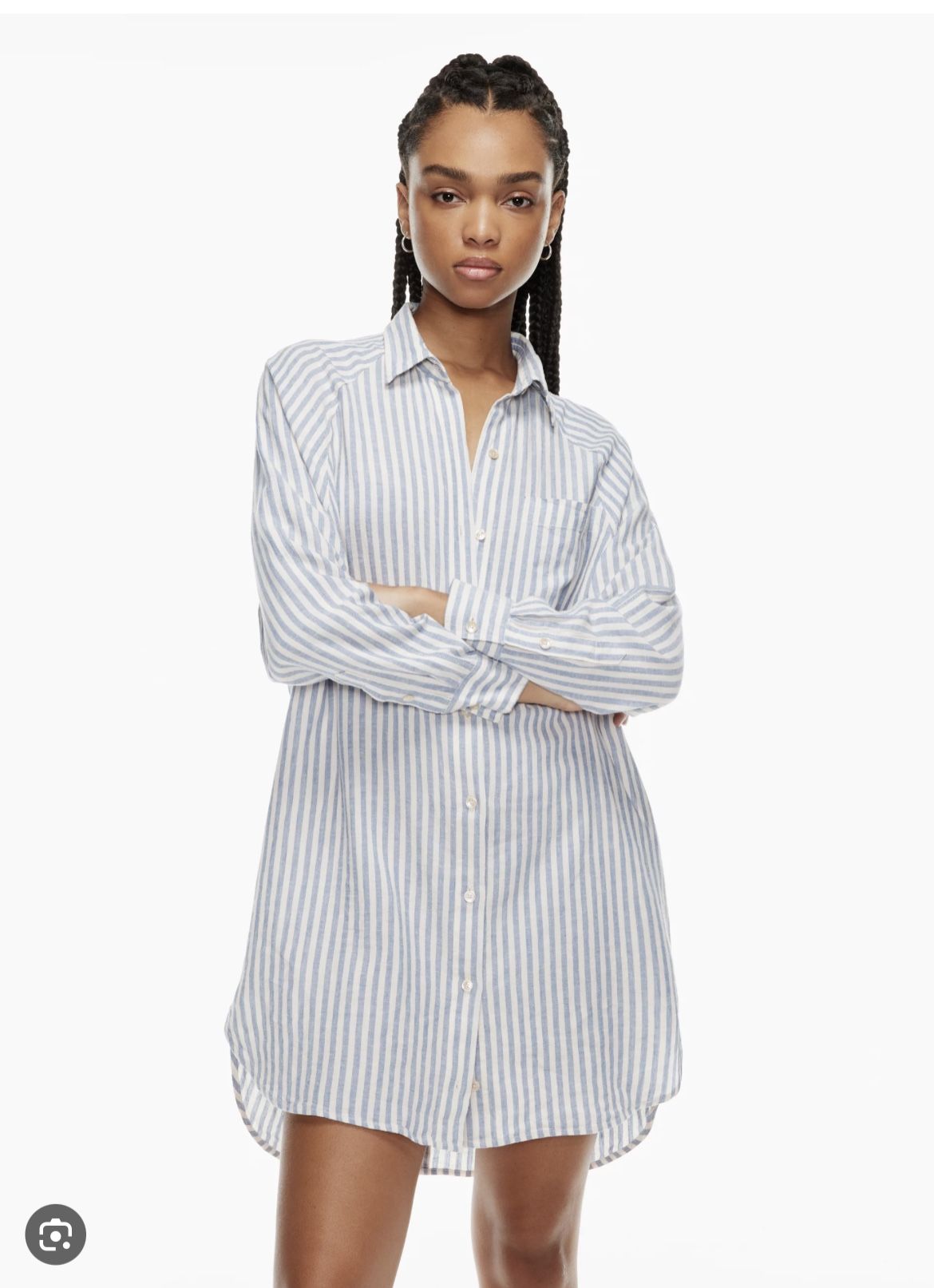 Aritzia Wilfred Free Boyfriend Striped Linen Shirt Dress XS