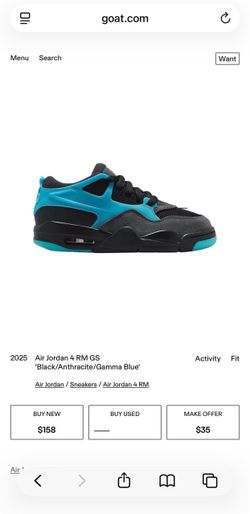Air jordan 4 RM size 4.5 youth 6 women