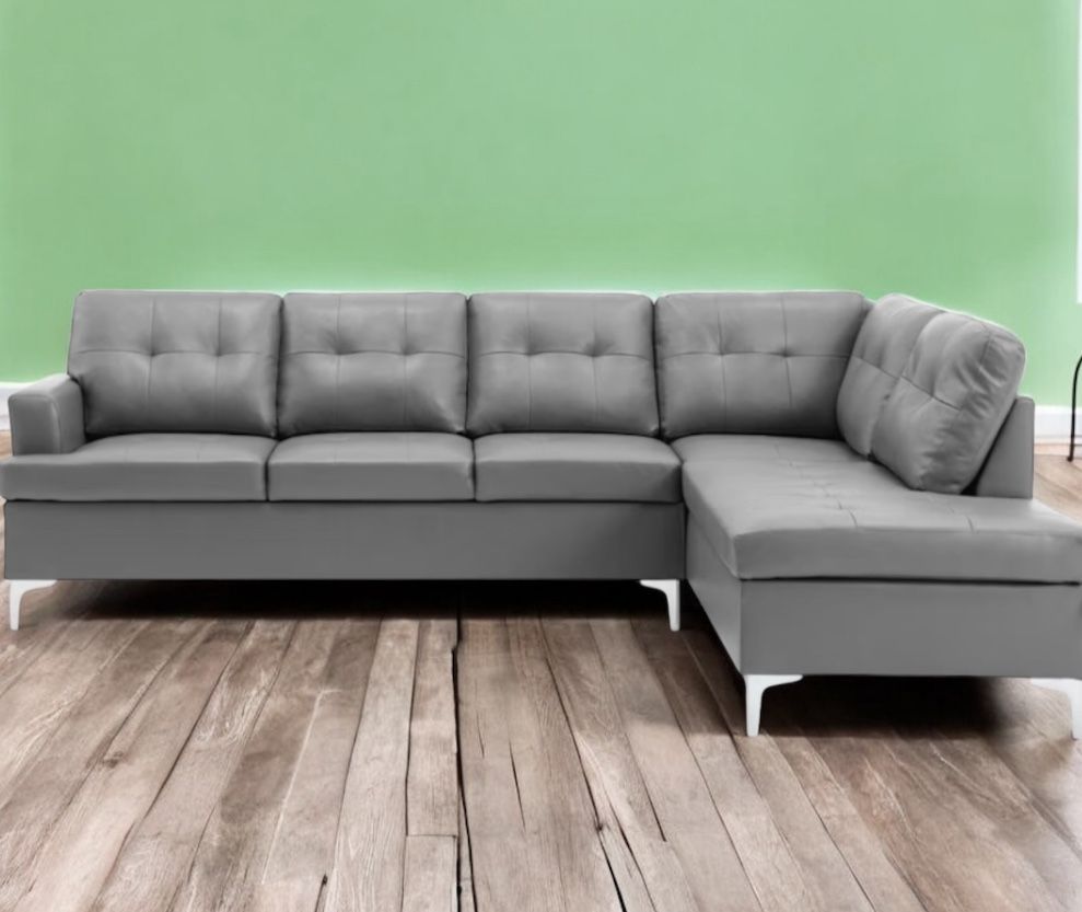 New Gray Faux Leather 2 Piece Sectional