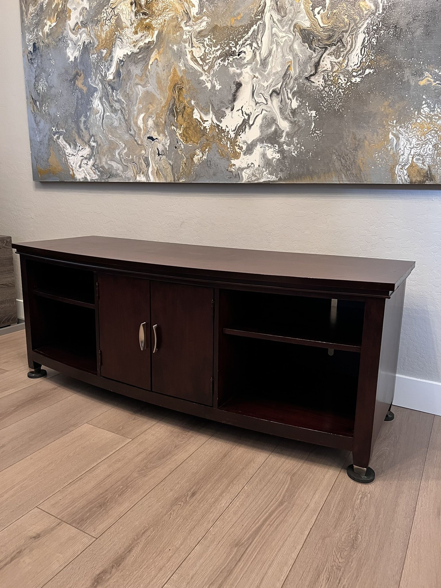 68 Inch Brown Mahogany TV Credenza - TV Stand w/ Cabinet Door And 7 Shelves