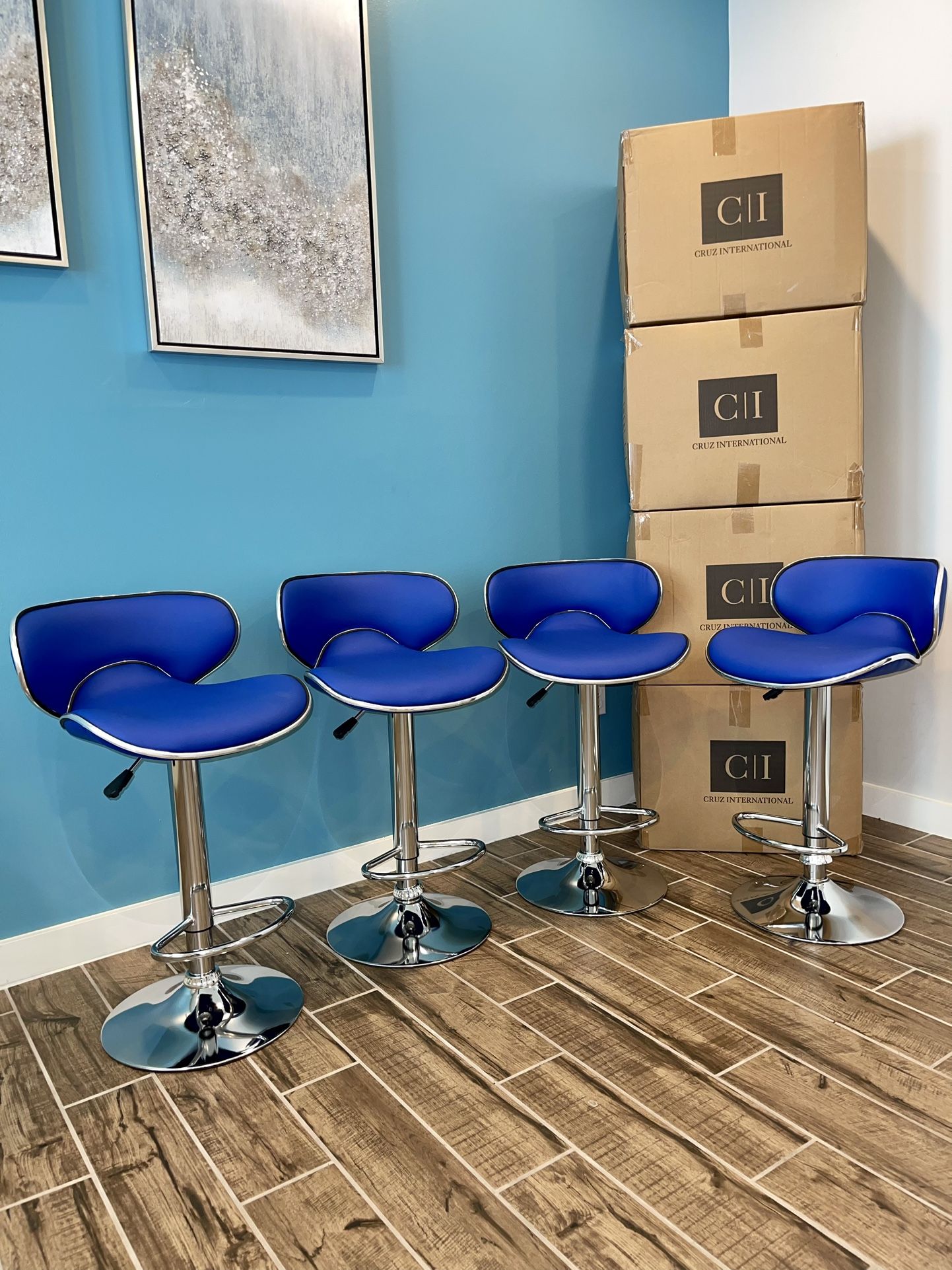 New 4 Blue Bar Stools