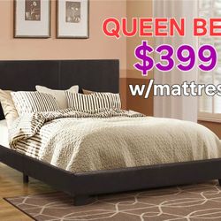 Queen Bed Frame Headboard Footboard And Rails  With Mattress  $399