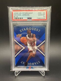 🔥 FOR SALE – 2008 Upper Deck Starquest Michael Jordan Blue #SQ-20 PSA 10 GEM MINT 🔥
🏀 Michael Jordan – Chicago Bulls
📌 2008 U.D. Starquest Blue #S