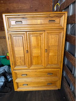 Wooden oak cabinet with drawers