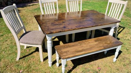 Dining table chairs and bench solid wood kitchen table set