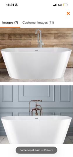 Freestanding 59.8in. L 28.7in. W Soaking Acrylic Flatbottom Stand Alone Non-Whirlpool Center Drain Bathtub Glossy White