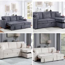 $369.     2-PCConvertible Sectional  Sleeper Sofa W/ Cupholder Sofa Storage & USB Ports  89”x 59”X36”H