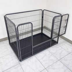 BRAND NEW $110 Heavy Duty Pet Playpen w/ Plastic Tray, Dog Cage Kennel 4 Panels,  L49” x W32” x H35”