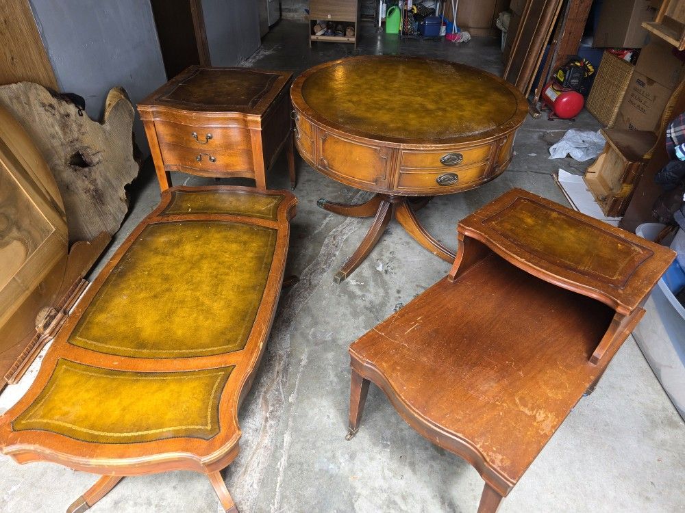 Vintage Mahogony Leather Top Furniture Set
