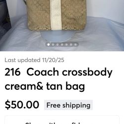 Coach Crossbody Bag Color Cream&tan 