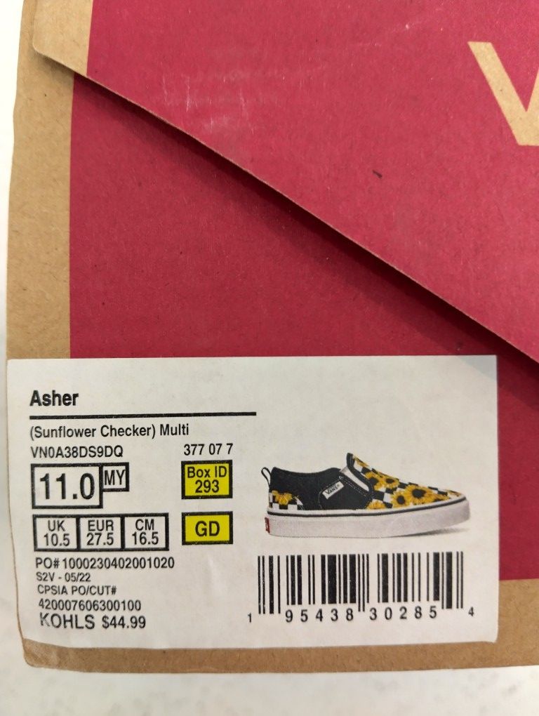 Girls Youth Size 11 Brand New Sunflower Vans