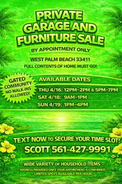 PRIVATE GARAGE & FURNITURE SALE – BY APPOINTMENT ONLY. WEST PALM BEACH 33411