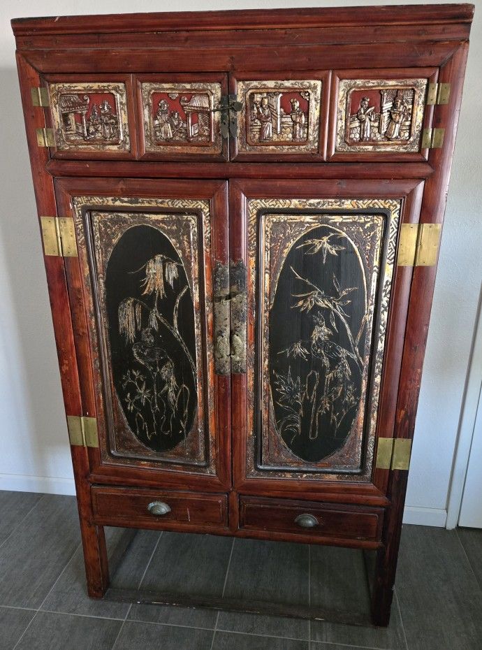 Deflation! Antique Chinese China Asian Wood Cabinet
