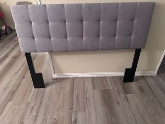 Gray Tufted Upholstered Headboard with Black Legs