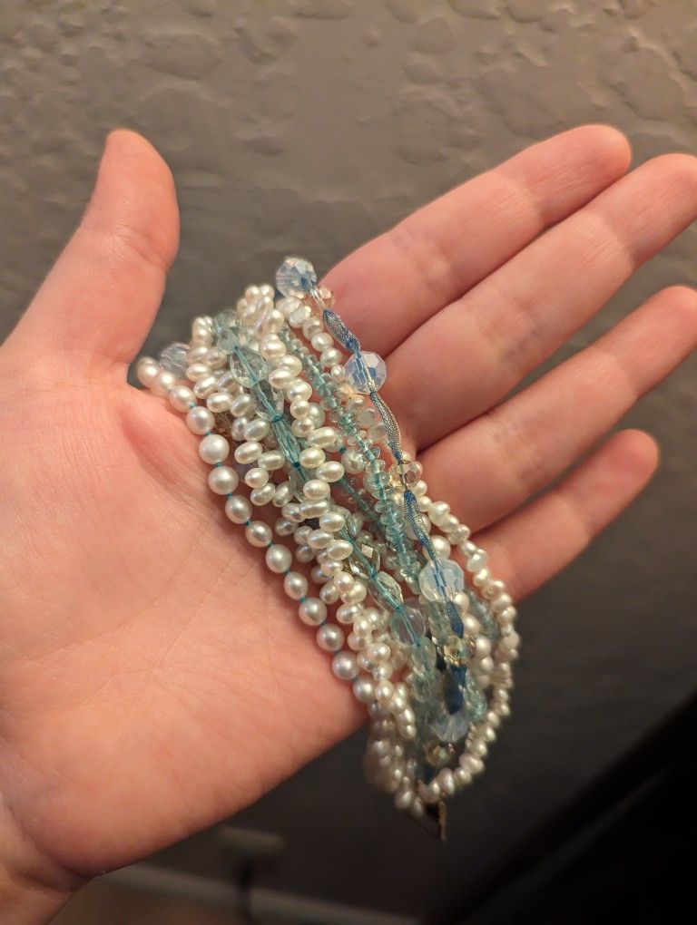 Faux Pearl And Crystal Beaded Bracelet