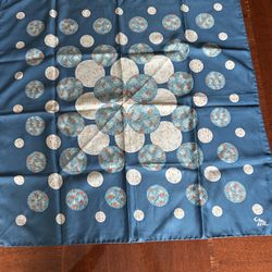 Italian Designer, Mr. Emperor, Blue Geometric Handled Edge, Vintage Collectible, Ladies, Scarf, Accessory