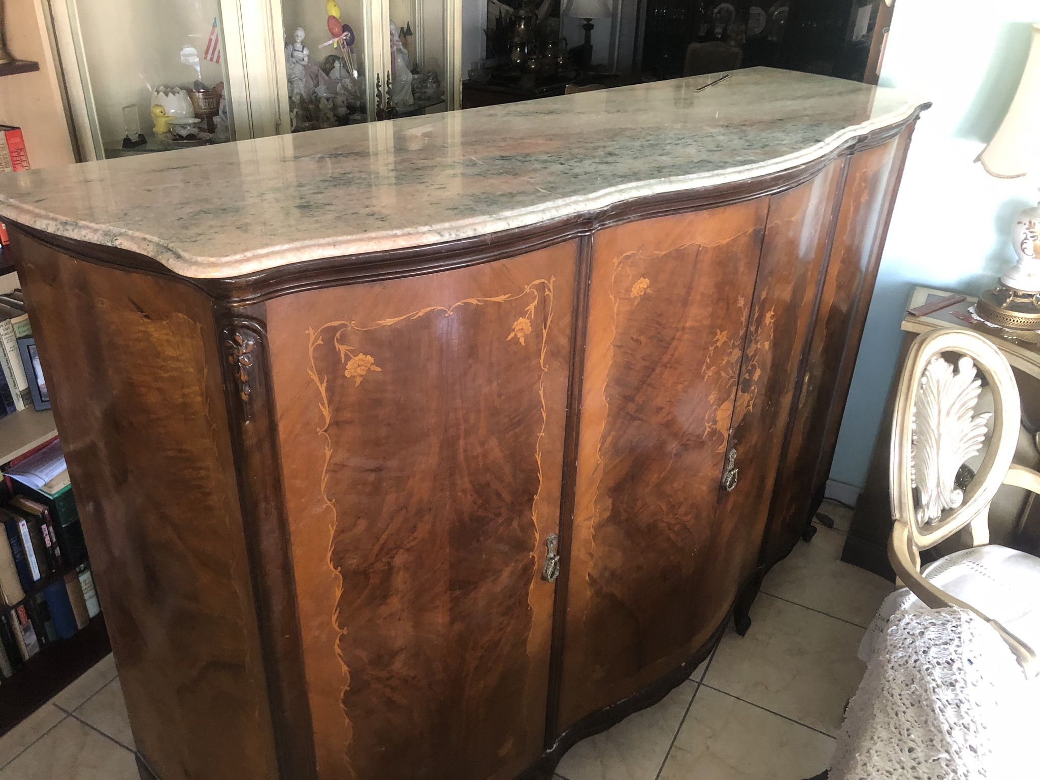 Antique China And Silver Buffet Chest