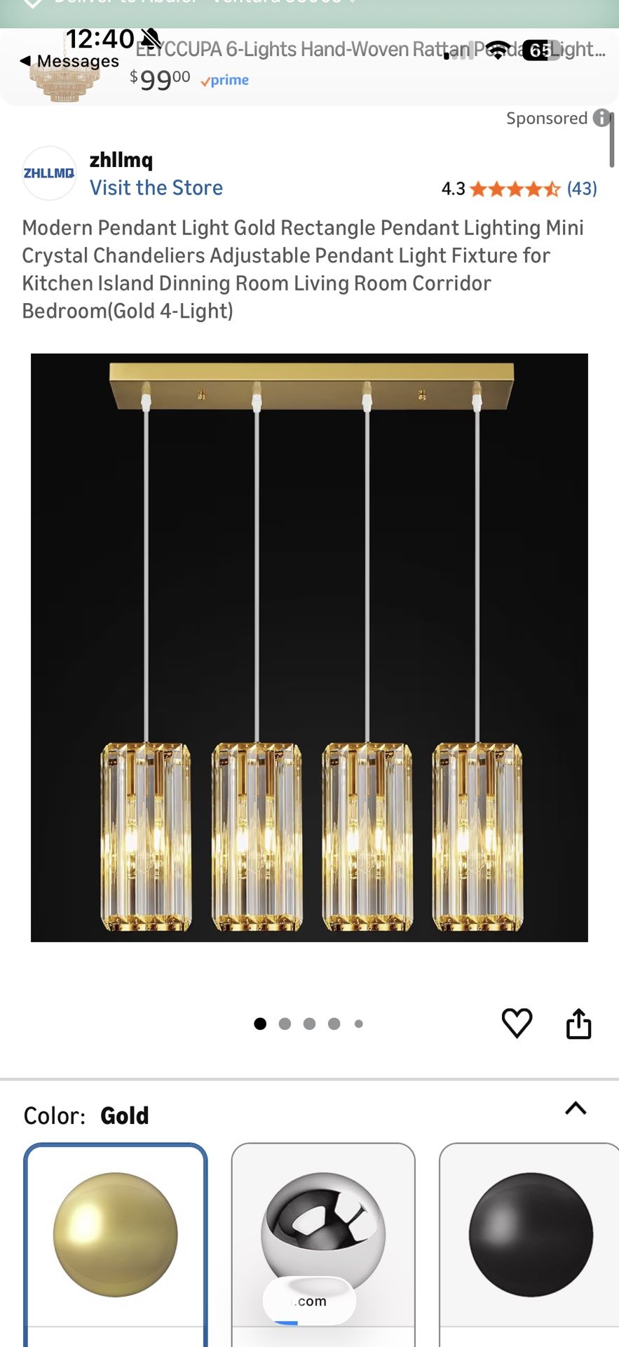 Pendant Light Fixture Gold 