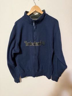 Vintage Timberland 1/4 Zip Sweatshirt Navy Blue Embroidered Logo Men’s Medium 90s