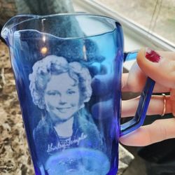 Shirley Temple Cobalt Blue Glass 3 Pitchers, 1 Cup