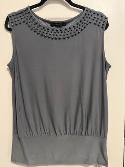 The Limited Grey Women's Sleeveless Blouse Beaded Studded Scoop Neckline Med