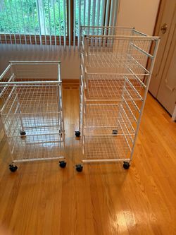 Set of 2 Wired Rolling Cart Storage Baskets