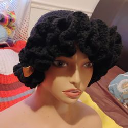 CD-R Crochet 🧶handmade Crochet Hat Ruffle , Orange, Pink, Black, 