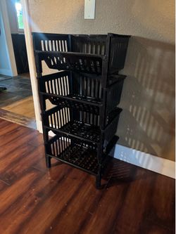 4 tier stackable black plastic storage baskets
