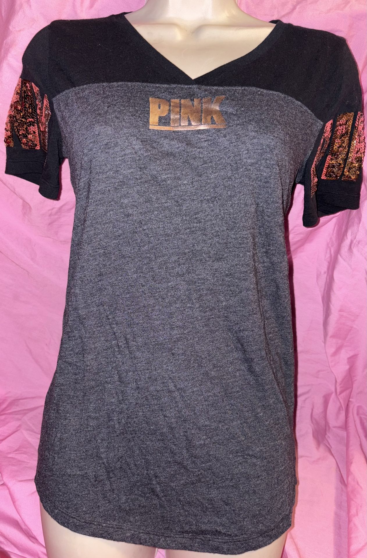 Victoria’s Secret Gold Black Sequin Bling T-Shirt Size XS