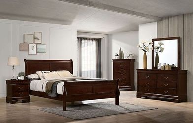 4 Piece Queen Bedroom set (Queen bed, Nightstand, Dresser & Mirror) ($550.00) (4 COLORS AVAILABLE)