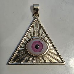 14 K Gold Plated Triangular Pink Evil Eye Pendant