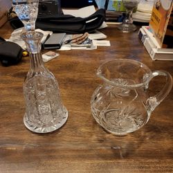 Beautiful Hand Cut Crystal Decanter And Pitcher