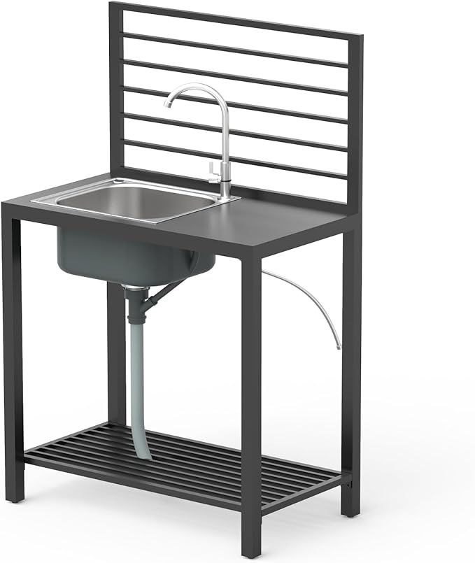 Domi Outdoor Kitchen Island with Storage, Aluminum Kitchen Island Stainless Steel Outdoor Sink w/Fa