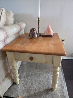 2 farmhouse style end tables