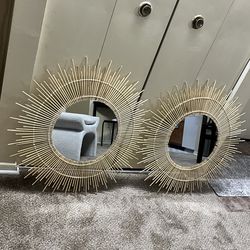 Set of two large 36” round rattan framed mirrors pickup Gaithersburg md20877