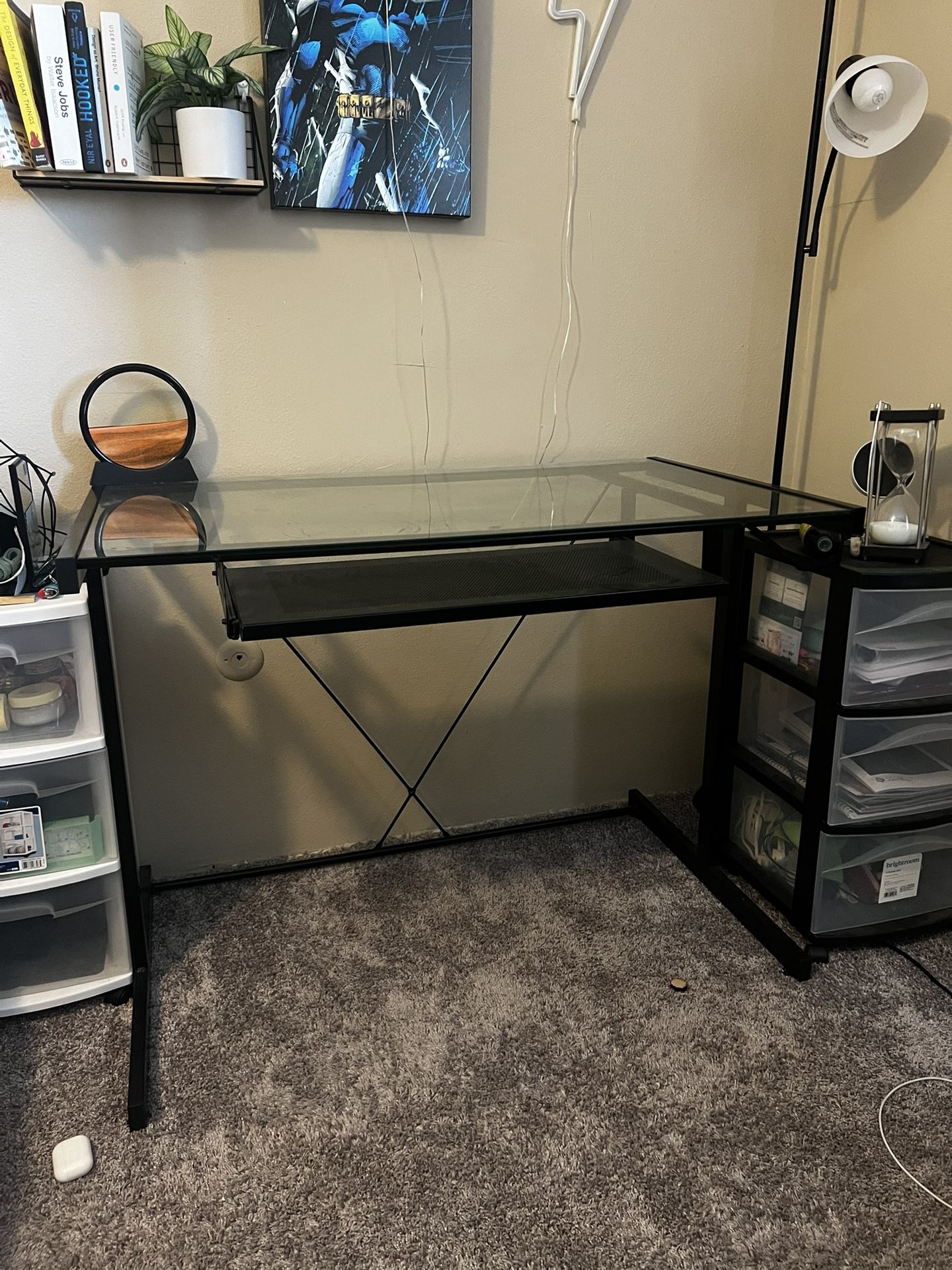 Modern Glass Top Computer Desk – $30