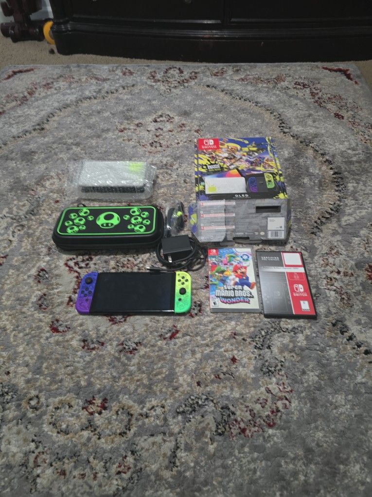 Nintendo Switch OLED Splatoon 3 Edition Bundle Plus 256gb Sd Card – Games & Case Included! 🕹️💥