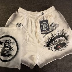 🔥 Hellstar Shorts – White “Is This What Heaven Sounds Like?” (Brand New w/ Bag & Tag)