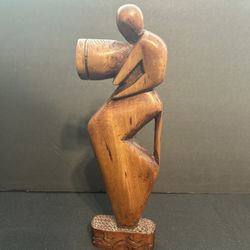 Vintage Wood Mother and Child Free Form Modernist Abstract Art Sculpture 
