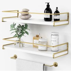 Forbena Floating Bathroom Shelves Wall Mounted, Aesthetic White and Gold Shelves for Bathroom Accessories, Modern Bathroom Organ🆕👍Reg. Retail $28.99