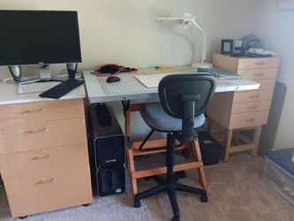 Drafting table with 2 custom cabinets