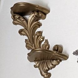 VINTAGE ORNATE VICTORIAN GOLD FILIGREE SYROCO HOMCO MCM ACCENT 2 TIER WALL SHELF LEDGE DECOR DISPLAY