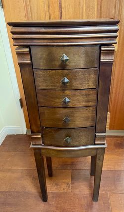 Dark Wood Jewelry Armoire with 5 Drawers 38”by 15”