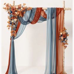 Ling Moments Burnt Orange, Dusty Blue, & Denim Blue Polyester Drapes