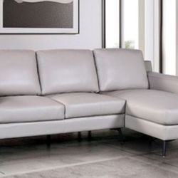 Brand New Grey Leather Modern Style Sectional Sofa