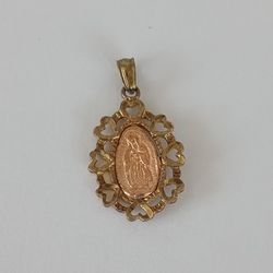 10K Yellow & Rose Gold Holy Mother Mary Miraculous Medal Pendant Charm